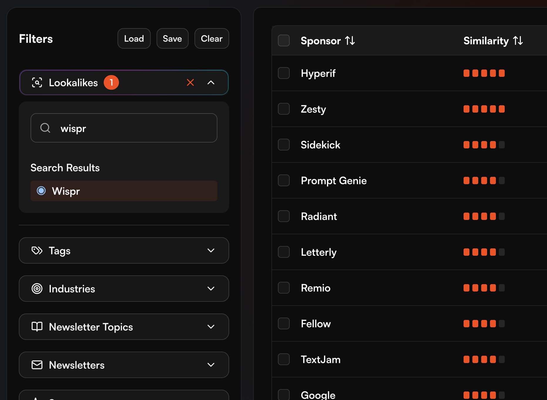 Find brands similar to your best sponsors